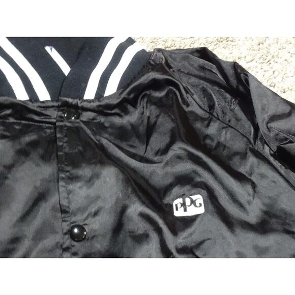 Vtg Westark Black Satin PPG Logo Bomber Varsity Jacket Large Pittsburgh Paints - Picture 2 of 9